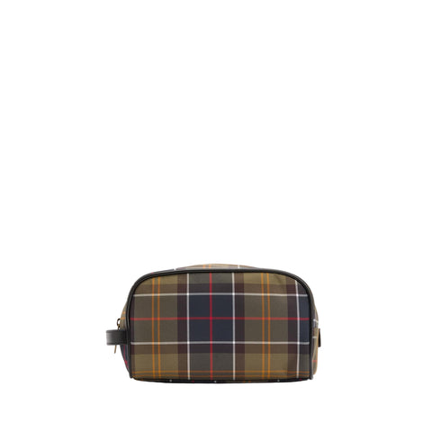 Beauty Case Uomo con motivo tartan e tasca frontale con zip